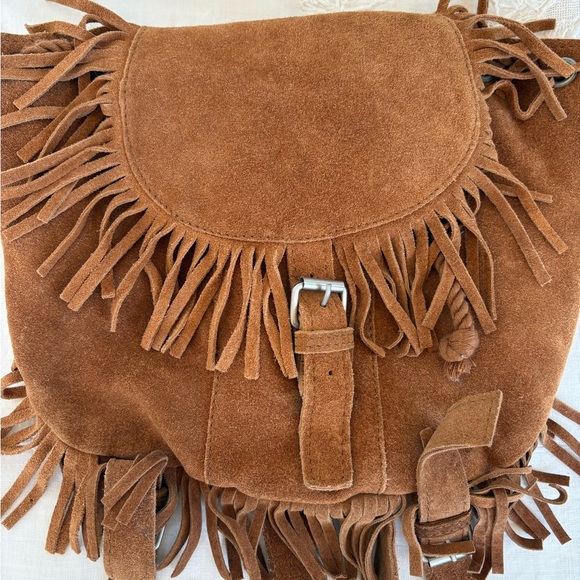 Zara Tan Suede Fringed Backpack small mini - Picture 1 of 5